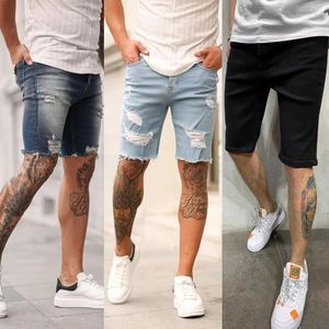 Plus Size S-3XL Men Denim Shorts Black Blue Casual Fashion Vintage Summer Slim Fit Distressed Hole Ripped Elastic Knee Length 240422