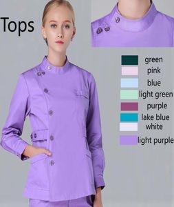 Mulheres mangas compridas Scrubs Scrubs Mandarin Collar Tops Tops Spa Salão de beleza Uniforme Design Projeto Scrub 8 Colors7676370