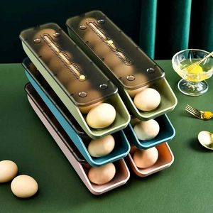 Food Savers Storage Containers Automatic rolling egg storage box plastic container kitchen frozen organization rack basket paper tray H240425