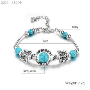 Beaded Delysia King 2021 Trendy Women Butterfly Bracelet Carved Pattern Personality Beaded Turquoise Hand Chain