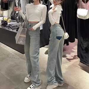 Jeans sottile primaverile ed estate femmina retrò vecchia pantaloni a gamba a durata sottile a vita alta