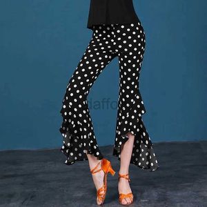 Stage Wear Slim Fit Dance Suit Women Top and Bottom Wide Leg Pants Line Dance Bottoms Dots Color Latin Dancewear Modern Stage Wear Novelty d240425