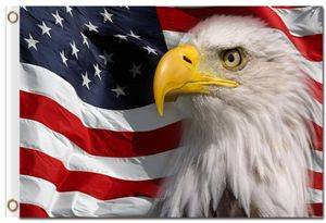 Digitaltryck och anpassad 3x5 ft 100d Polyester Bald Eagle med amerikansk flagga med två metall grommets9472593