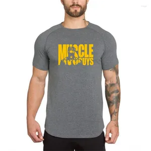 Magliette da uomo Muscleguys palestre abbigliamento maglietta da bodybuilding da uomo felpe di fitness slim fit maniche corta camicia di cotone cotone maglietta
