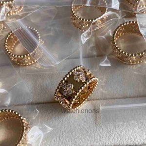 High-end lyxring Vancellf V Gold Plated Midi Quality Kaleidoscope Ring High Carbon Diamond Lucky Grass Bead Female