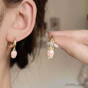 Pieno lampadario Trandy Pink Tulip Flower Orecchini per le donne Parl Sweet Long Naperone Dangle Orecchini Giochi di compleanno di gioielli da sposa