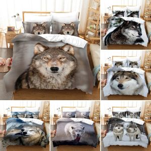 Set Wolf Piumino Copertina Set King/Queen Size, 3D Wild Animal Modello stampato Bianchetto per bambini per ragazzi Camera da letto per ragazze, 2 federe, marrone