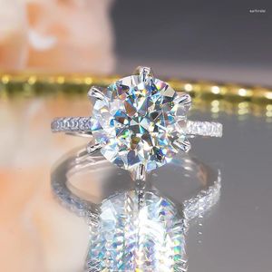 Ringos de cluster Luxury 5 High Carbon Diamond 925 Sterling Silver Platinum Plated Ring for Women Wedding Engagement Jóias finas 2024