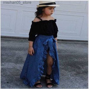 مجموعات الملابس 2022 جودة جيدة 3pcs للفتيات مجموعة Sling Top + Denim Skirt Pp Shorts Baby Boutique Fall Clothes Suits Girl Outfits Q240425