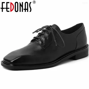 Casual Shoes FEDONAS 2024 Spring Summer Women Pumps Square Toe Low Heels Genuine Leather Woman Office Lady Working Arrival