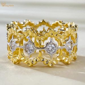 Cluster Rings Wong Rain 18K Gold Plated 925 Sterling Silver Lab Sapphire Gemstone Sparkling Cocktail Fine Ring for Women Wedding Party