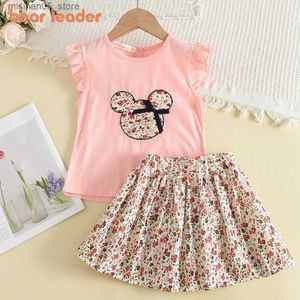 Kleidungssets Bärenführer Sommer 2pcs Mädchen Kleidung Set Blumen Cartoon Kinder gekräuselt