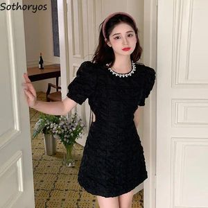 Party Dresses Women Mini Sexy Hollow Out French Style Retro Trendy Summer Clothes Puff Sleeve Temperament Elegant Slim Ladies