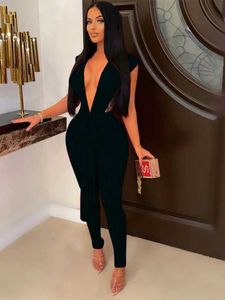 Women's Jumpsuits Rompers Sexy and tight fitting V-neck jumpsuit womens hollow lace upper string tight fitting suit Y240425