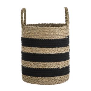 Natural and Black Rush Decorative Storage Basket with Handles 114 Round 240424