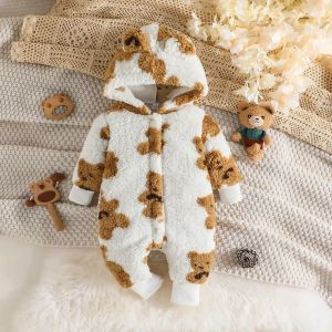 Roupas de inverno para bebês recém-nascidos de uma peeceu 324 meses de desenho animado de urso de pelúcia de urso e meninas coreanas Hoodie de manga longa quente inverno