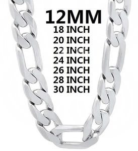 Kedjor solid 925 sterling silver halsband för män klassisk 12mm kubansk kedja 18-30 tum charm hög kvalitet mode smycken bröllop k8u1