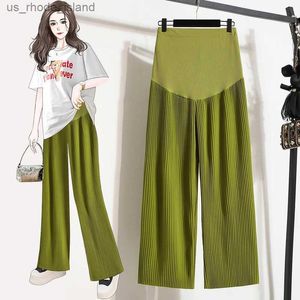 Maternity Bottoms Spring Casual Pleated Maternity Cropped Pants Loose Straight Pleated Chiffon Trousers for Pregnant Women Y2K Youth Pregnancy 4XLL2404