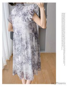 Moderskapsklänningar kinesisk stil moderskap sommar kort klänning vintage flyg ärmmode gravid kvinna chiffong klänning elegant graviditet chi-pao