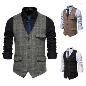 Men's Vests Spring And Autumn Fashionable Retro Suit Vest With Checkered Amekaki British Large Tank Top