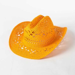 Breda randen hattar hink hattar cowboy str att sommaren nya ihåliga handgjorda män och kvinnor sommar utomhus strand resor unisex multi-färg västerländsk cowboy hatt j240506
