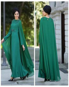 2018 Dubai Arabic Muslim Formal Evening Dresses Long Sleeve Chiffon Floor Length Women Party Prom Dress With Cap Mother039s Ves2941395