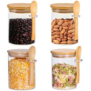 Storage Bottles Jars 18 oz airtight glass jar with lid and spoon candy transparent spice small food storage container H240425