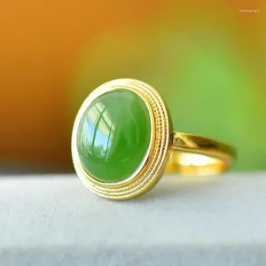 Küme halkaları kadınlar yeşil yeşim yüzüğü ayarlanabilir anillo mujer gerçek hetian jades nephrite kadın şifa değerli taş ince takı aksesuar