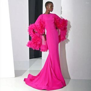 Casual Dresses Fuchsia Mermaid Party Long Ruffles Sleeves Birthday Gowns For African Women Black Girls Formal Dress