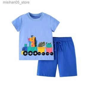 Clothing Sets Jumping Meters 2-7T Summer Clothing Set and Animal Boys and Girls Cotton Fashion Childrens Clothing Set Hot Selling Set Q240425
