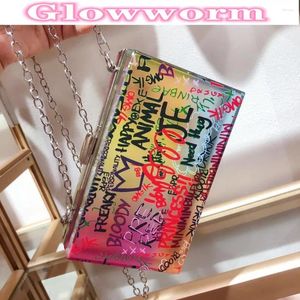 Bag Fashion Graffiti Box Women Shoulder Bags Designer Chains Crossbody Luxury Transparent Pvc Evening Clutch Female Party Purses