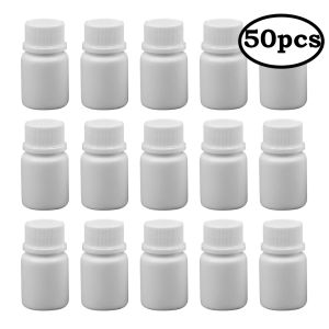 Bottiglie 50pcs 20ml 20cc 20g HDPE Solido bianco contenitori di plastica vuoto Bottiglie di pillole di plastica con tappo a prova di manomissione