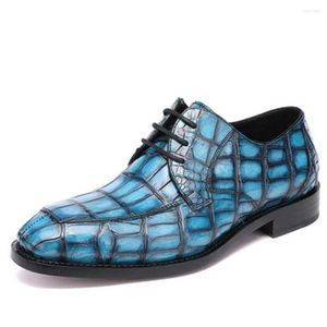 ドレスシューズHubu Crocodile Leather British Style Men Blue Male Fashionフォーマル