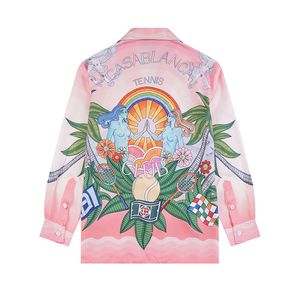 Europe USA 24SS Hawaii Beach Beauty Rainbow Print Polyester Tee Summer Long Sleeve Casual Artist Flower Streetwear Shirt Homewear 3XL Storlek 0425