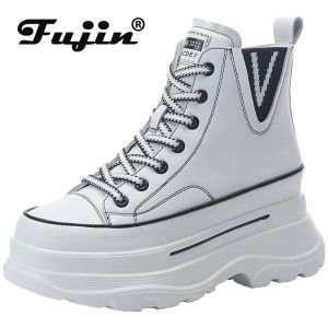 Stivali Fujin 7 cm Piattaforma Sneaker Weight Scarpe grosse Stivali da combattimento in pelle autentica stivali da donna Spring Autumn Booties