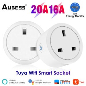 Plugs Aubess WiFi Smart Plug Tuya 16A/20A UK Smart Socket med kraftövervakning Tidsfunktion Voice Control via Alexa Google Home