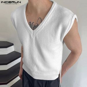 Incerun Männer Tanktops v Hals ärmellose Streetwear sexy lässige männliche Westen hohl Out losen Modekleidung S-5xl 240419