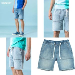 Denim Summer Shorts Men Fashion Raw Hem Drawstring Wash Short High Quality Brand Clothing SJ130565 210713