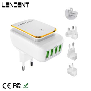 Laddare Lencent 4 USB Wall Charger med LED Touch Night Light International Travel Adapter för US UK EU AUS Plug Multi Port Charger