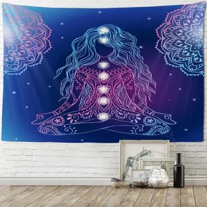 Tapestries Meditation Chakra Art Tapestry Lotus Buddha Room Background Wall Decoration Mandala Home Fabric Yoga Bed Sheet