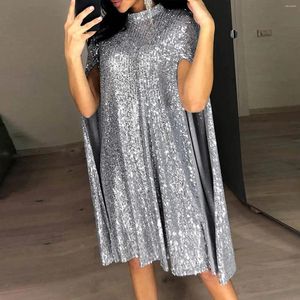 Casual Dresses Ladies Solid High Collar Sequin Dress French Style Street Ball Gown With Cloak Loose Straight Woman Clothing