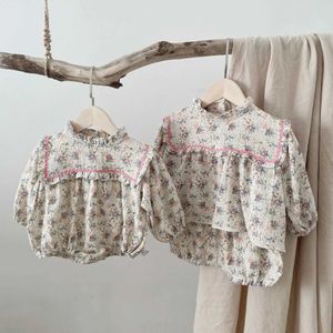 Rompers Vintage Flower Girls Clothes Set 0-24Months Newborn Baby Shirt and Bloomers Shorts High Quality Toddler Outfits H240425