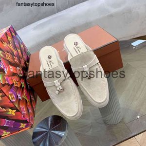 Loro piano lp feminino preguiçoso meio sapatos mans slippers faixa para a cabeça confortável em couro genuíno desgaste externo com um pé de um pé, suporte legal para 1nio