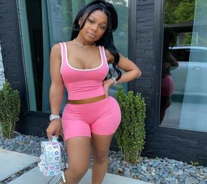 Повседневный спортивный костюм Женский спортивный костюм 2 куча Solid Short Pink Tank Top Biker Shorts Set Двухклассные наряды Соответствующие наборы7331953