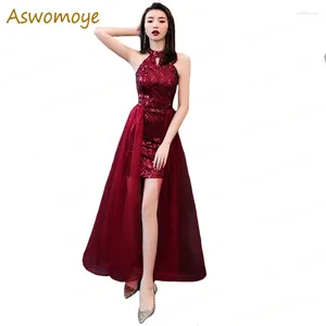 Party Dresses Evening Dress 2024 Spring Fashion Sleeveless Off the Shoulder Short Front Long Back Wine Red Prom Haute Coutur