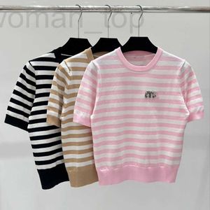 Women's T-Shirt Designer High version 24 Spring/Summer New M Family Stripe Time Reduced Age Diamond Letter Knitted Short sleeved Women OUAC