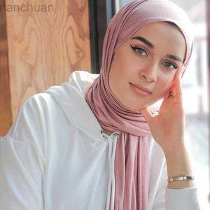 Hijabs Muslim Hijab Cotton Euncivo Premium Jersey Sciarro morbido Materiale Scialcini da donna Musulmana Hijab D240425