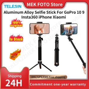 Sticks Telesin 35 '' Alüminyum Alaşım Selfie Stick 360 Döndürme Top Kafa Telefon Tutucu GOPRO 10 için Tripod Montajı 9 Insta360 iPhone Xiaomi