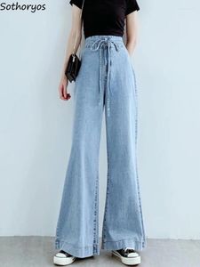 Kvinnors jeans kvinnor baggy koreansk stil trendig snörning enkel hög midja dagligen all-match eleganta damer vår fritid bred benbyxor