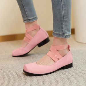 Lässige Schuhe Drop Ship Sweet Elastic Band Cross-Strap Ladies Pumps Square Toe Block Low Heels Pink Blue Black Ballet Party Frauen 2024